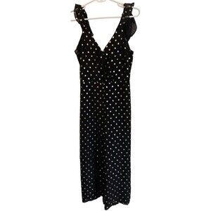 Devlin Parker Women's Size 0 Sleeveless Zip Up Cropped Jumpsuit Black Gold Dots